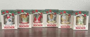 Vintage Jasco Twinkle Tree Rocker Ornaments, Set of 6 Boxed Porcelain Bears